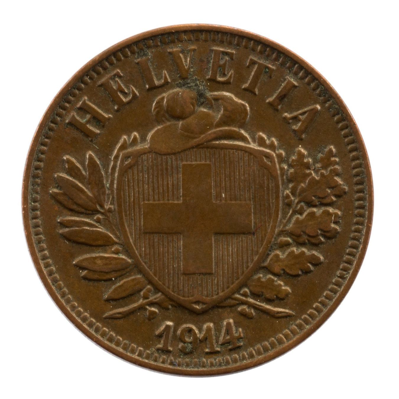 Tutti le monete: Schweiz / Suisse - 2 Rappen - 1914 – Usato da Rotkreuz venduto da Swiss-Coins
