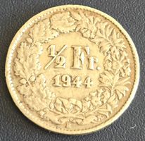 Schweizer 1/2 Franken Münze Jahrgang 1944 B Silber