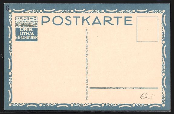 Cartoline postali: Ernst E.Schlatter: Zürich, Blick vom Li – Usato da Berlin venduto da bartko-reher 1
