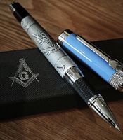Tolle Rollerball Freimaurer Symbol graviert blau silberfarbe