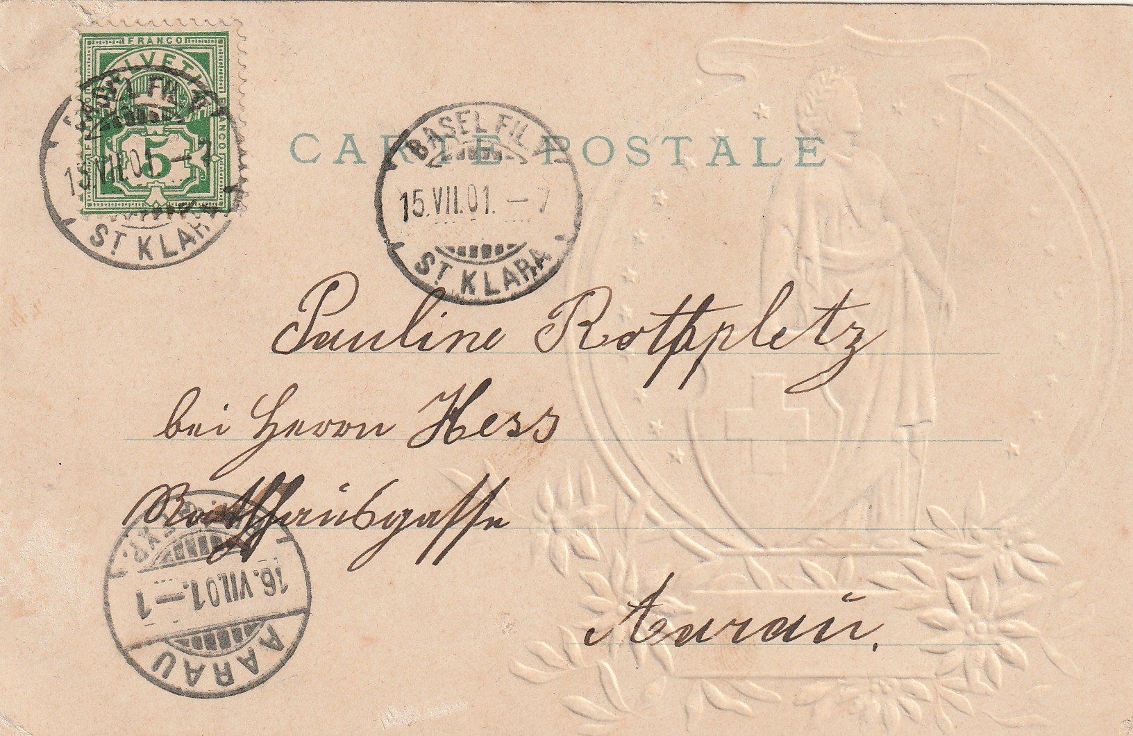 Cartoline postali: Basler Bundesfeier 1901 Prägekarte – Usato da Rorschacherberg venduto da fratovi2 1