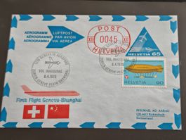 Aerogramm, Erstflug Genf-Shanghai, 1975