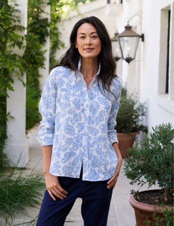 Frank & Eileen Barry Linen Paisley Button Down Shirt Hemd