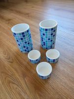 Zahnputzbecher und Schälchen blau & weiss, Bad Accessoires