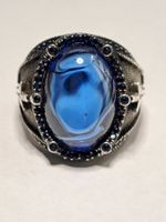 0016 - Bague en argent, Onxy bleu, taille 62
