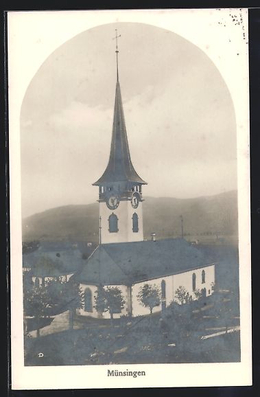 Cartoline postali: AK Münsingen, Ansicht der Kirche, 1935 – Usato da Berlin venduto da bartko-reher