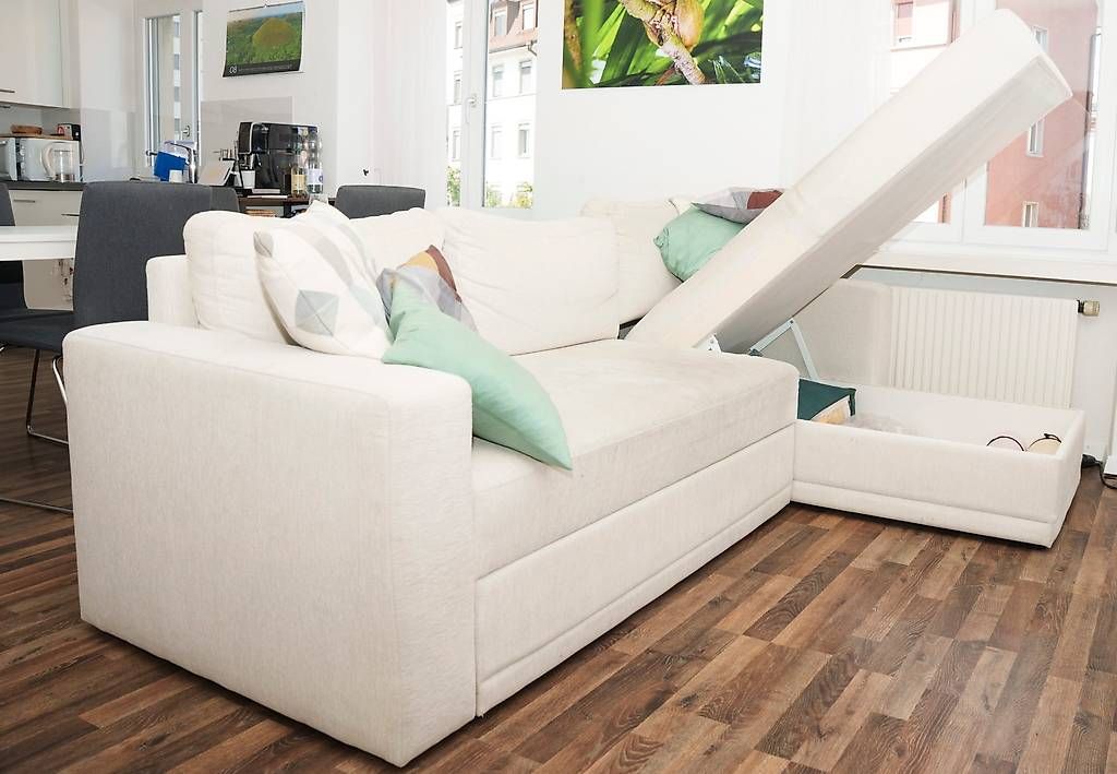 Sofas: Eck-Sofa mit Bettfunktion & Stauraum, creme/beige – Gebraucht aus Olten von Klapsi