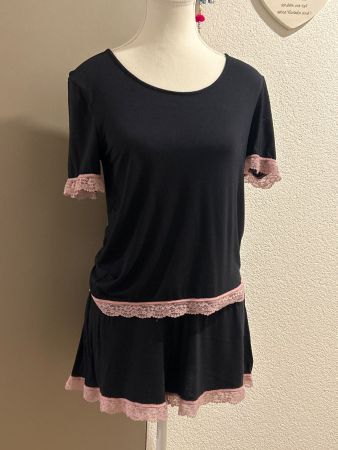 Damen Pyjama dunkelblau mit Spitze kurz von Tezenis Gr. S