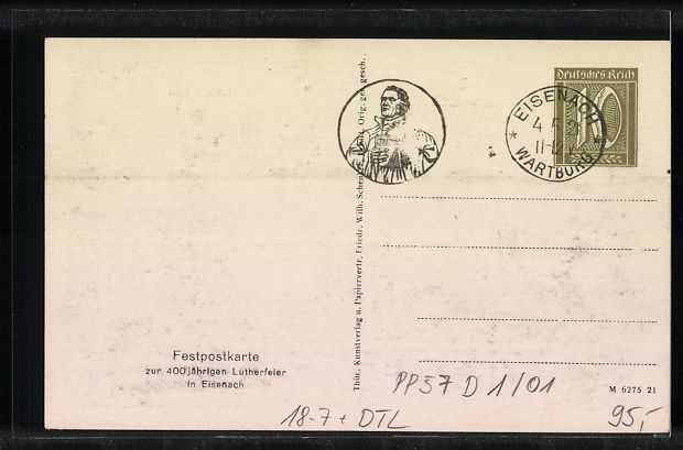 Ganzsachen: Ganzsache PP57D1 /01: Eisenach, Festpost – Gebraucht aus Berlin von bartko-reher 1