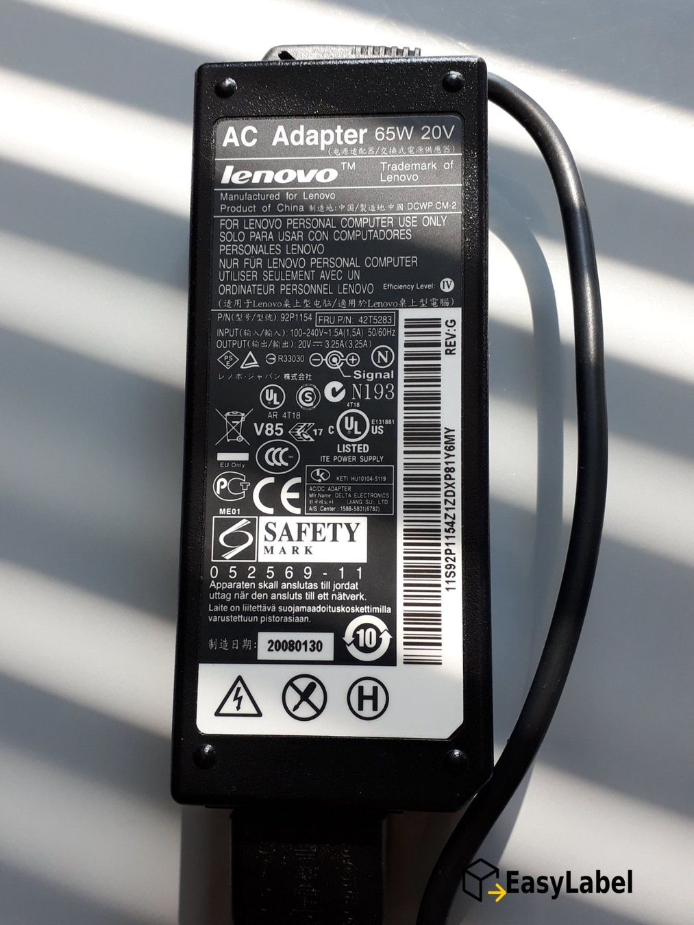Lenovo Caricabatterie: Lenovo Netzteil 65W, 20V, 3.25A, rund – Usato da Glattpark(Opfikon) venduto da easylabel 2