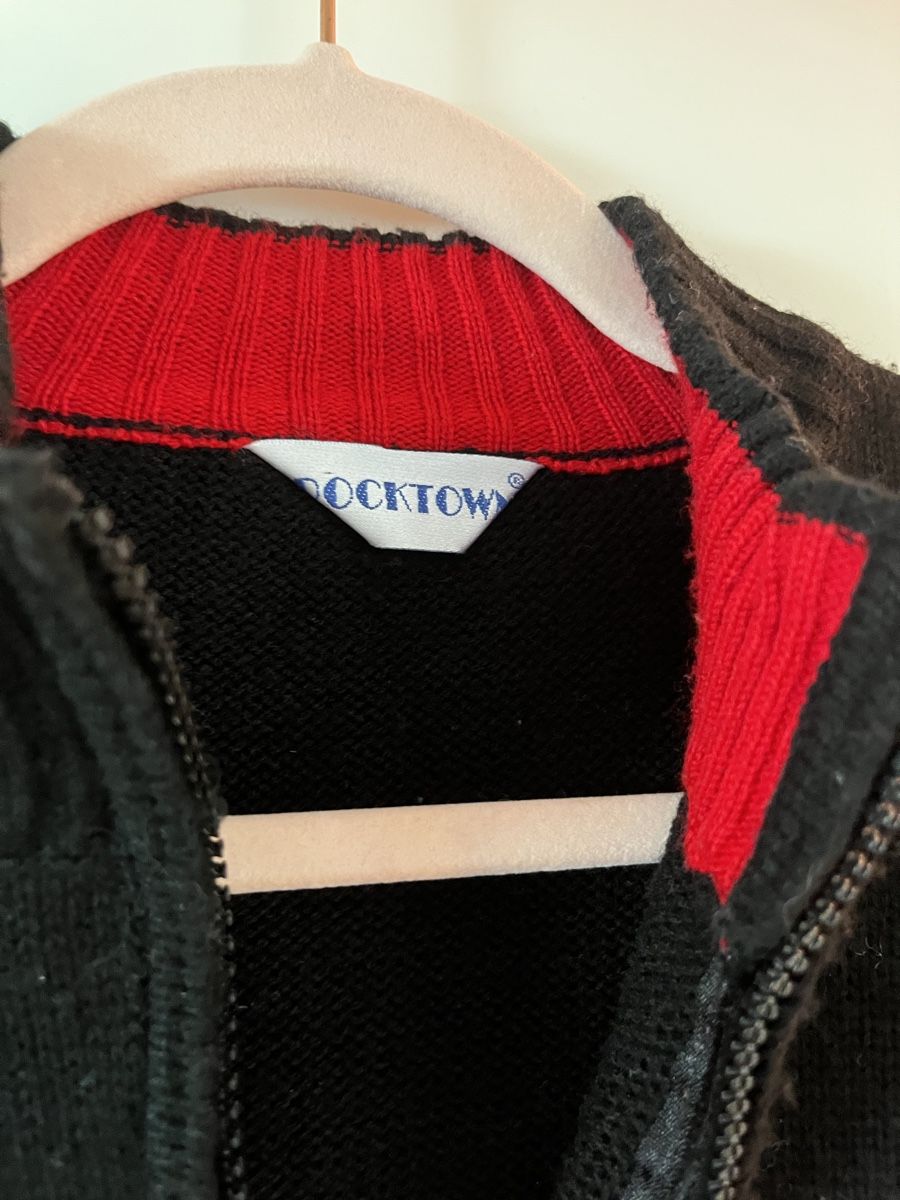 Maglioni & Felpe: Rocktown Strickpullover, Gr. M, Schwarz/Rot/Weiss, vintage – Usato da Zürich venduto da Closetbesties 1