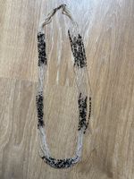 Long collier/sautoir vintage perles transparent/noir