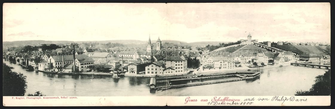 Cartoline postali: Klapp-AK Schaffhausen, Panorama mit Rhei – Usato da Berlin venduto da bartko-reher