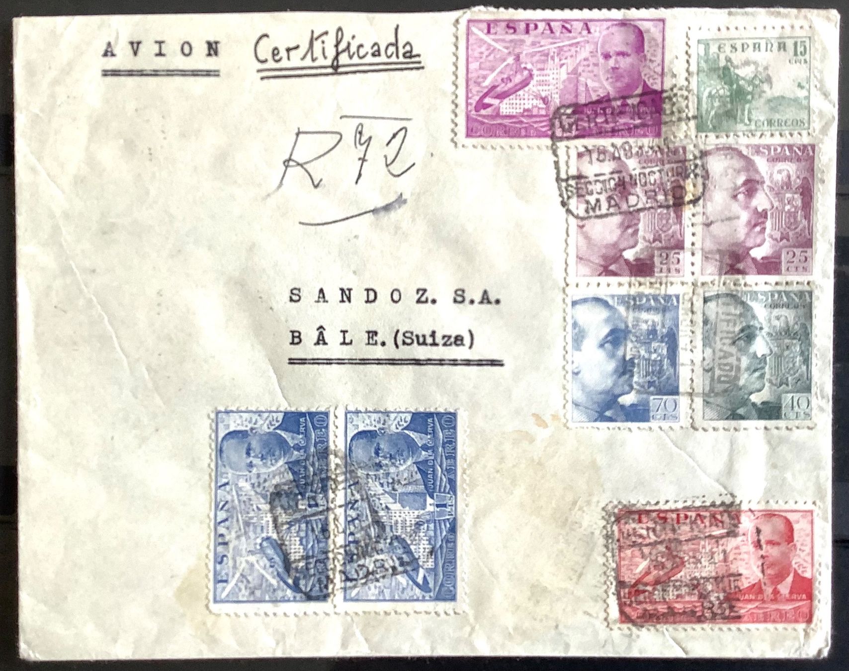Tutti i francobolli: 1943 Spanien / Sandoz Flugpostbrief mit  Mischfrankatur – Usato da Liestal venduto da Skunk02