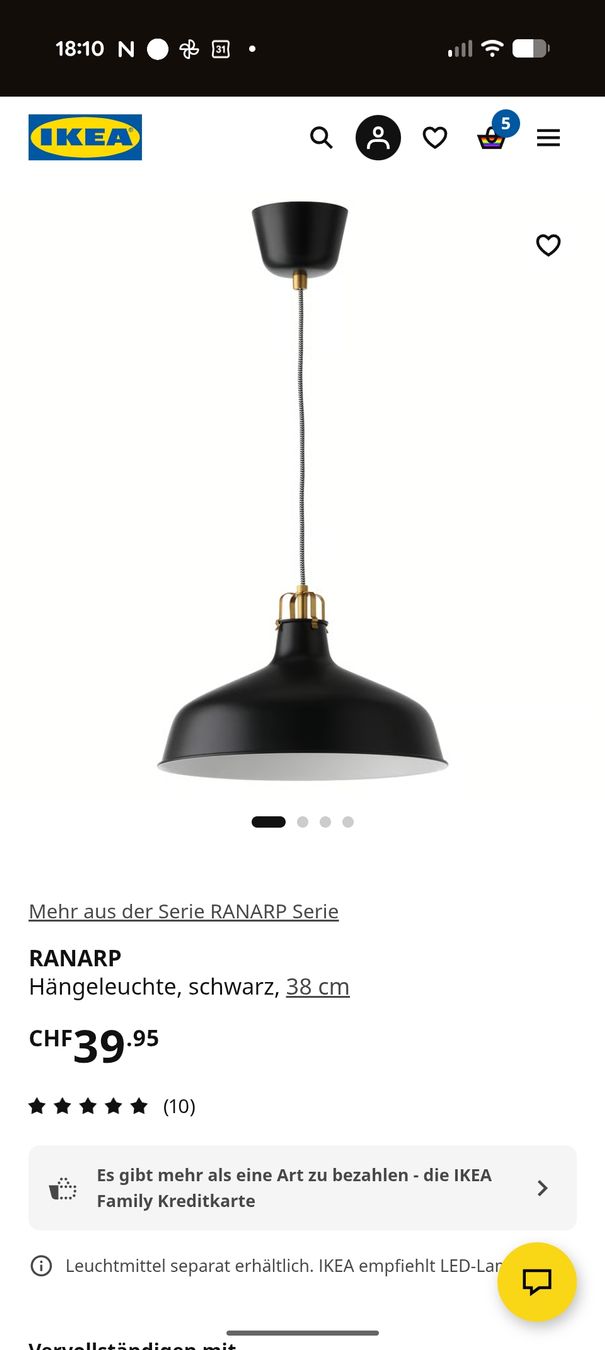 Ikea Kronleuchter & Deckenlampen: IKEA RANARP Hängeleuchte, schwarz / gold, Durchmesser 38cm – Gebraucht aus Uitikon Waldegg von rah_5p85 1