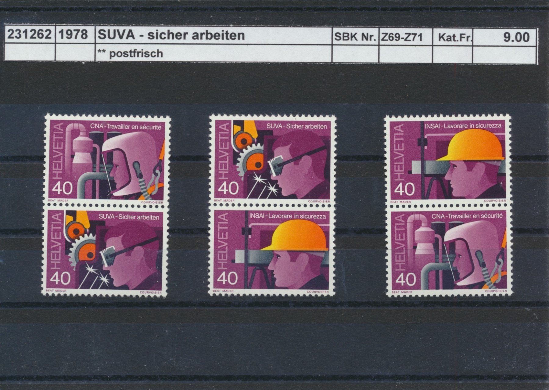 Tous les timbres: 1978 "SUVA - sicher arbeiten", ** postfrisch – Neuf (Voir description) à Winterthur par Zupogeru