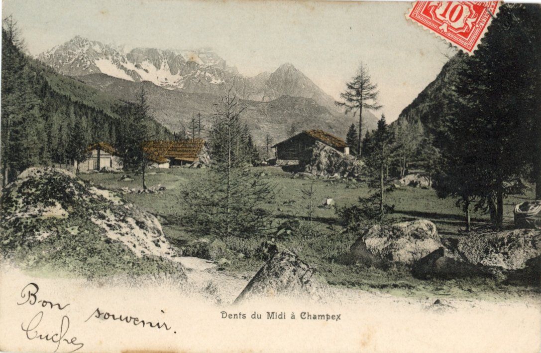 Cartoline postali: Champex  VS  et Dents du Midi      en  1 9 0 6 – Usato da Brig venduto da Valcards54