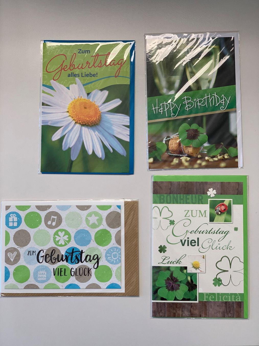 Cartoline: 4er-Set Geburtstagskarten / Grusskarten, neu – Nuovo e nell'imballaggio originale da Windisch venduto da rhu_wd8q