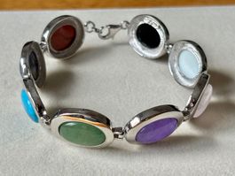 Armband mit echten Schmucksteinen, Silber 925, 21 cm, NEU