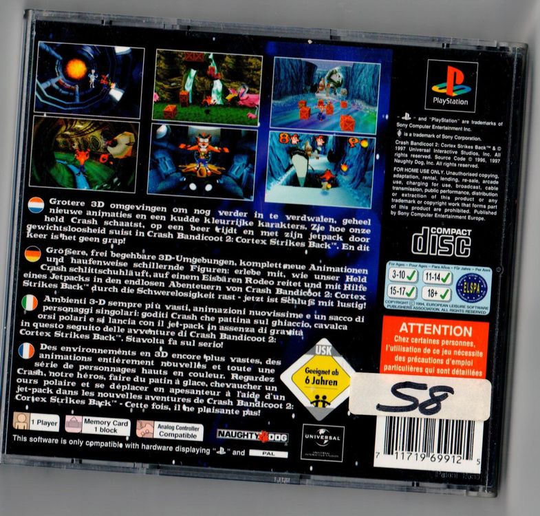 CRASH BANDICOOT 2 CORTEX STRIKES BACK NAUGHTY DOG PS1 Game Kaufen auf