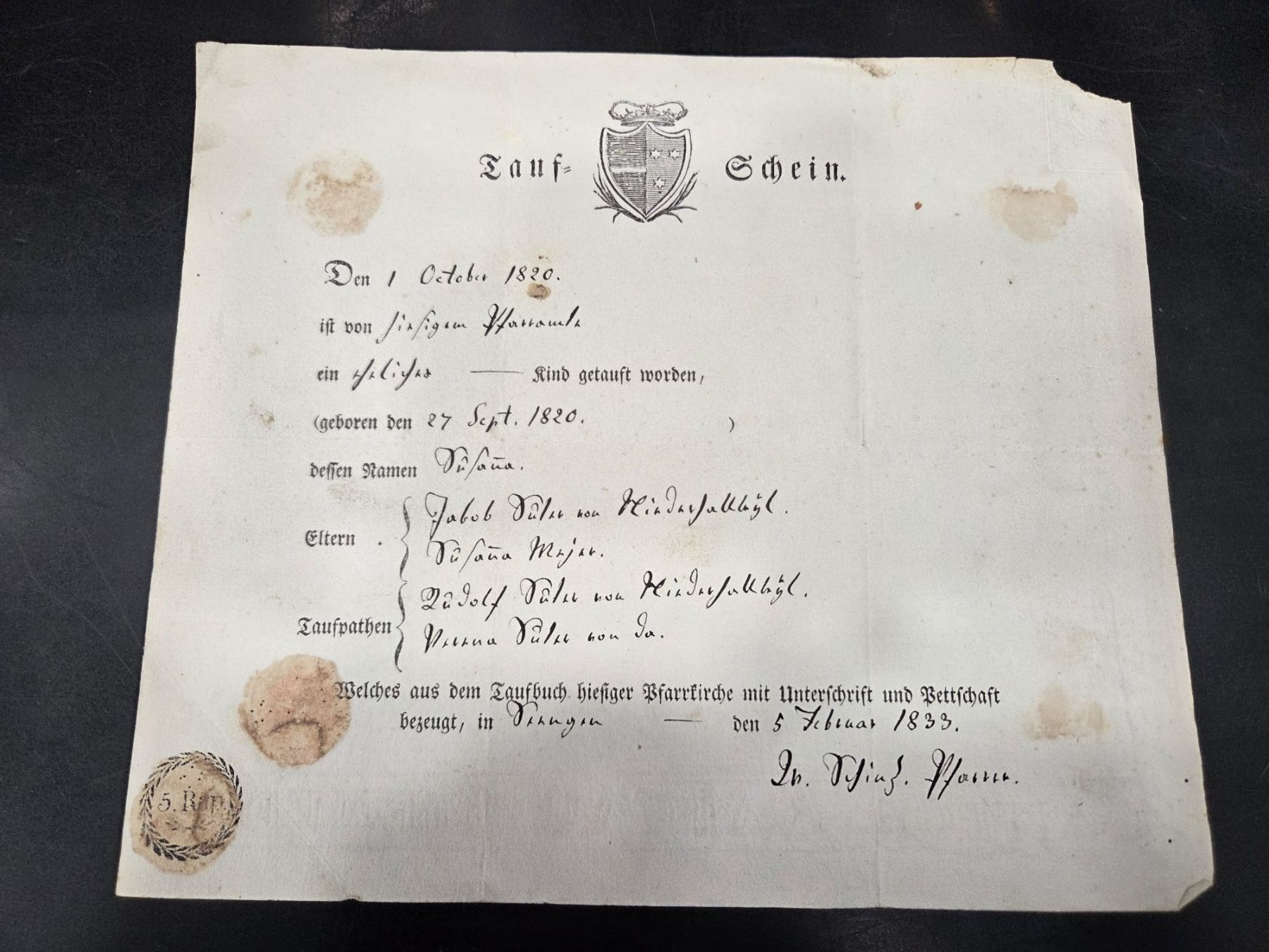 Documenti: Taufschein Kanton Aargau 1820 – Usato da Basel venduto da bartlome78