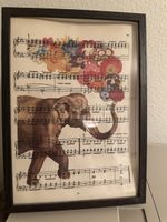 Framed Artwork Elephant Floral Sheet Music 23x31cm