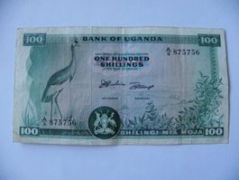 Banknote Uganda 100 Shilling, gebrauchter Zustand