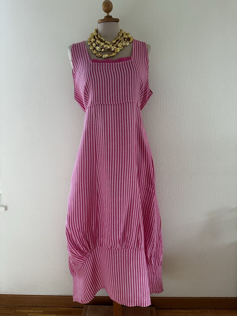 Kleider: Robe rayée en lin rose taille 46 – Neu (gemäss Beschreibung) aus Châtelaine von Alexandra.jankowski