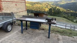 Werkbank mit Schubladen + Schleifbock Chromstahl