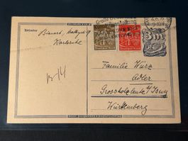 PK mit Zusatzfrankatur 1923; Karlsruhe nach Grossholzleute