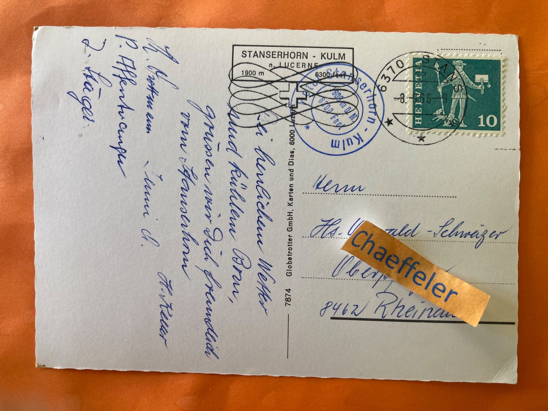 Ansichtskarten: 1966 Stanserhorn-Kulm. Die Berneralpen – Gebraucht aus Zürich von Chaeffeler 1