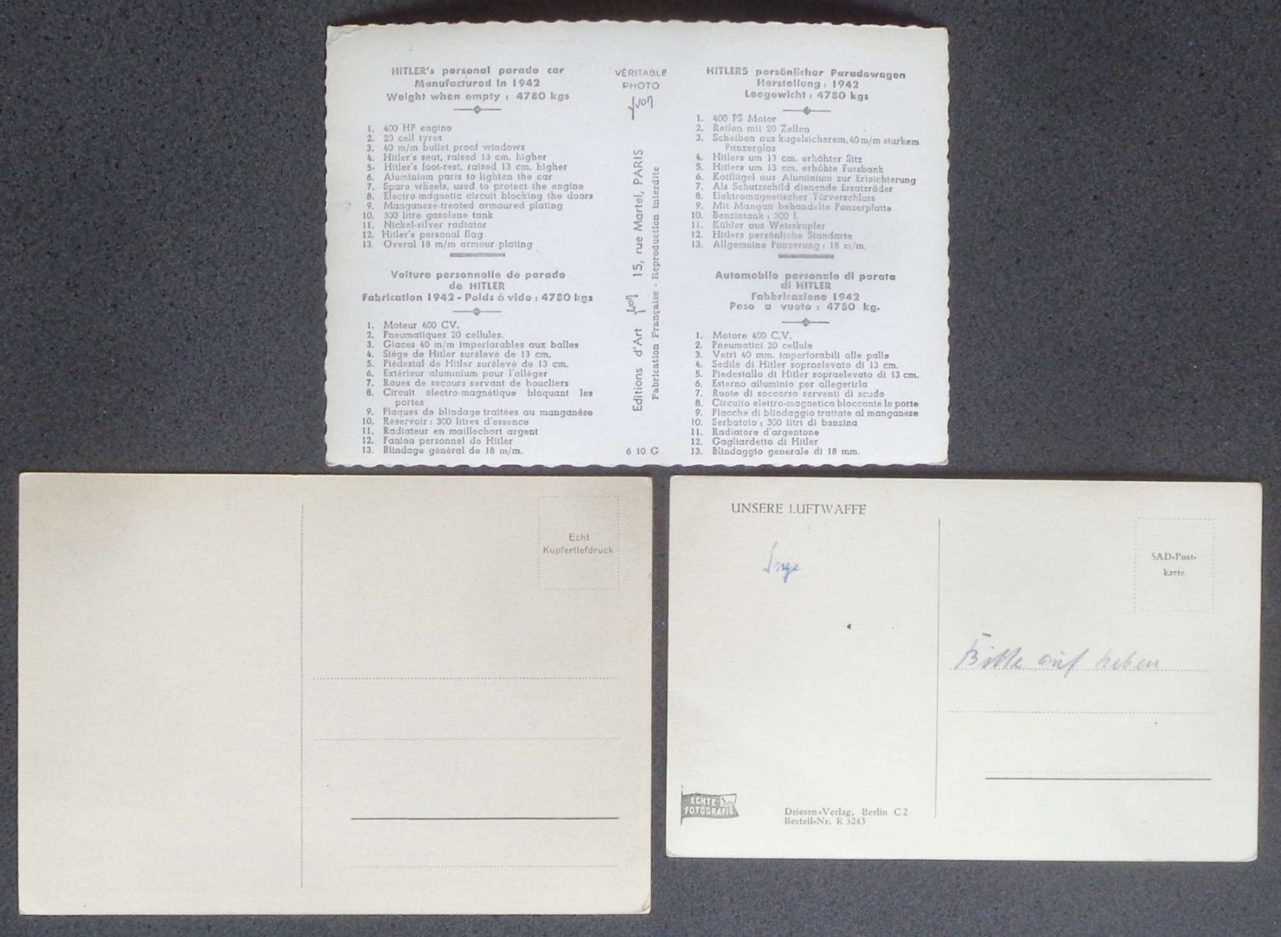 Cartoline postali: DEUTSCHES REICH 1938/1942: 3 Ansichtskarten – Nuovo (secondo la descrizione) da Le Locle venduto da timbrettino 1