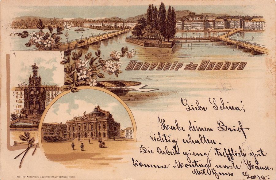 Ansichtskarten: Souvenir de Genève, lithographie, circulée 1896 – Gebraucht aus Frauenfeld von POML