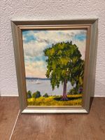 Original Ölgemälde mit See und Baum, gerahmt, signiert