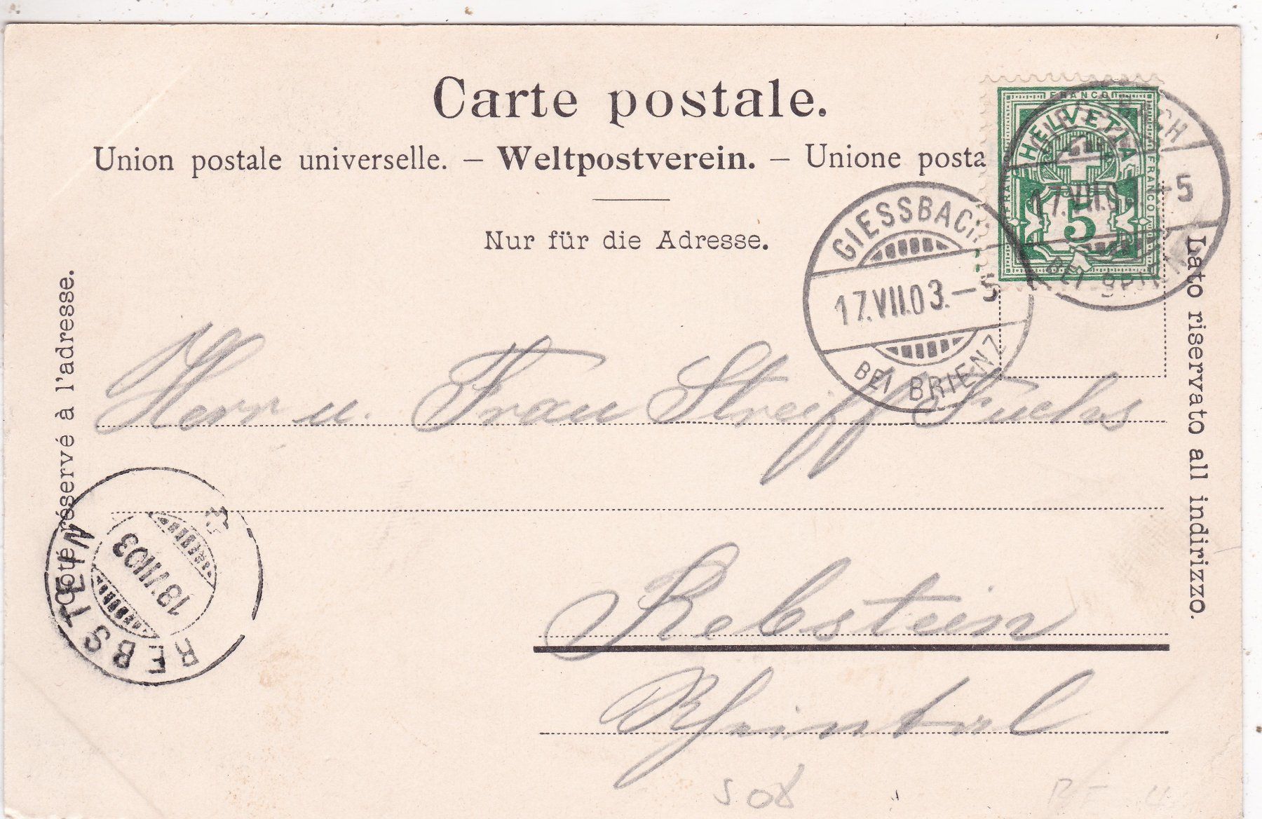 Cartoline postali: Interlaken Kursaal 1903 – Usato da Herisau venduto da Lisegrat2008 1