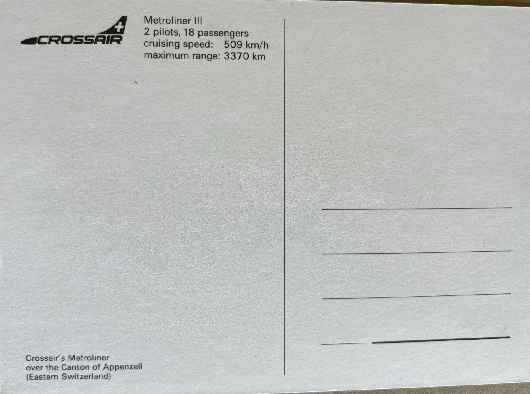 Cartoline postali: Crossair, Metroliner III – Usato da Frauenfeld venduto da Merk52 1