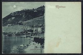 Mondschein-AK Montreux, Ortspartie vom W