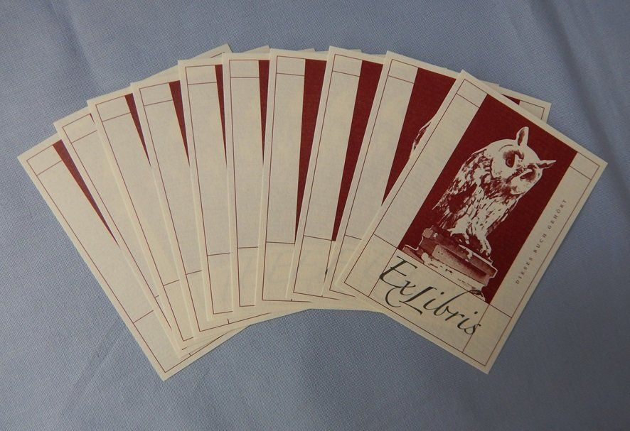 Altre raccolte & rarità: Exlibris, Eule - Packung mit 10 Stück, gummiert – Nuovo e nell'imballaggio originale da Gränichen venduto da Tonio 1