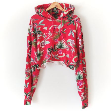 REPLAY Kurz-Shirt Hoodie Sweatshirt Pulli Hawaii Flower Gr.M
