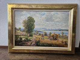 Original Ölgemälde Heuernte - Randolf Wehn - Chiemsee - 1950