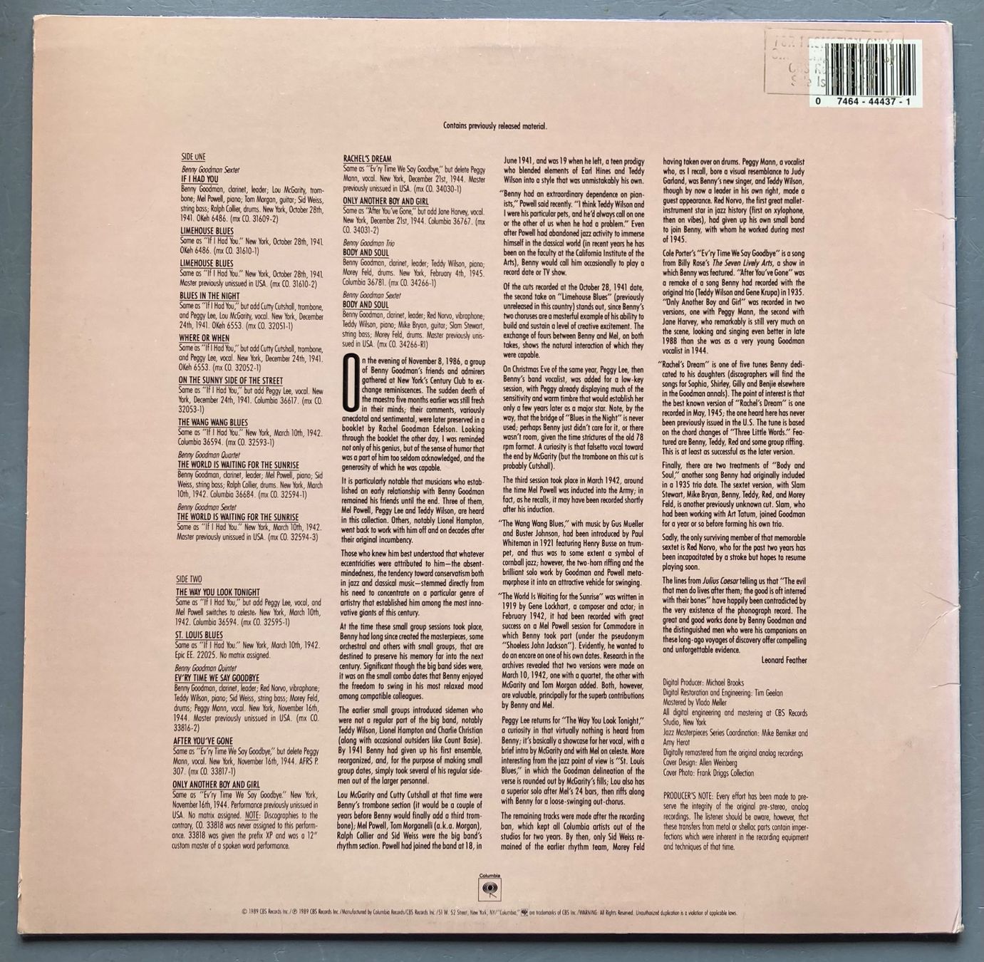 Vinyles: BENNY GOODMAN - SMALL GROUPS: 1941-1945 – D'occasion à Poliez-Pittet par Newtown-Records 1
