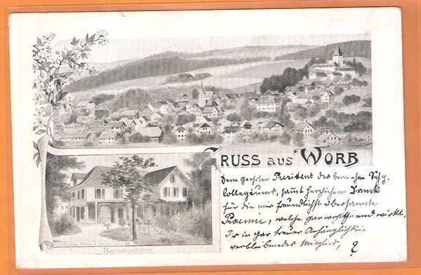 Cartoline postali: 11.7.1902 sw 2-Bild Litho "Gruss aus WORB" – Usato da Zürich venduto da Hagliweg 1