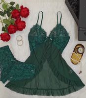 Negligee-Spitzennachthemd-String-Sexy- Dunkelgrün Grösse S