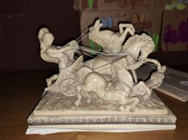 Vintage Skulptur Alabaster, Streitwagen 4 Pferde, A. Santini