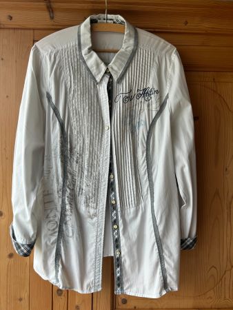 Schicke Bluse Gr. 46 Bonita weiss/grau gestreift top Zustand