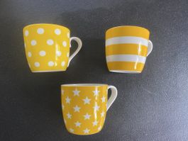 Könitz Tassen Set, gelb mit Muster, super Zustand, 3.5 dl