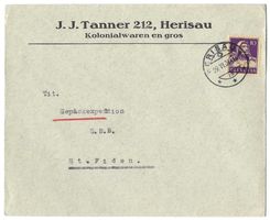 1934 Firmenbrief J. J. Tanner 212 Kolonialwaren Herisau