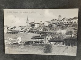 Alte PK / Romont - Vue generale et la Gare Gelaufen 1917