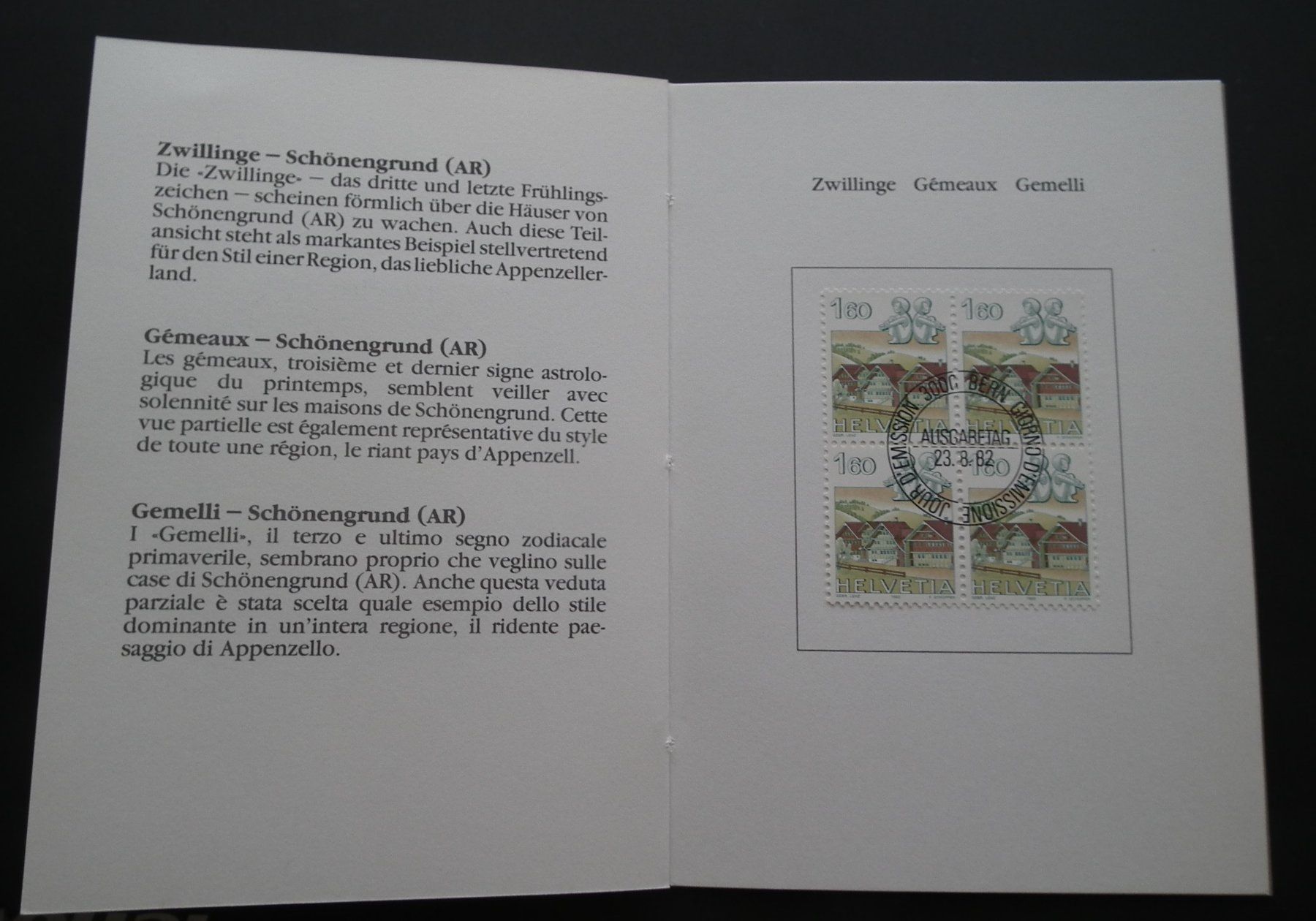 Alle Briefmarken: Tierkreiszeichen Ausgabe 1982  Folder mit 4-er Blocks – Gebraucht aus Kriens von WULLU99 6