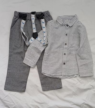 Boys Outfit: Shirt & Trousers with Braces - Size 100 cm
